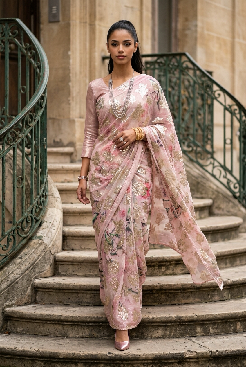 Pink Summer Saree with blouse (customized) to your size